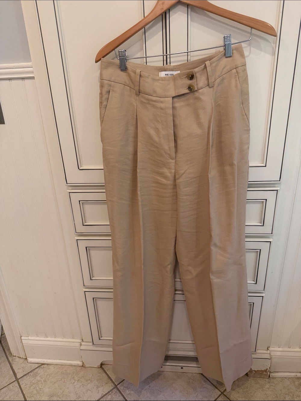 Reiss Beige High-Waist Wide-Leg Trousers